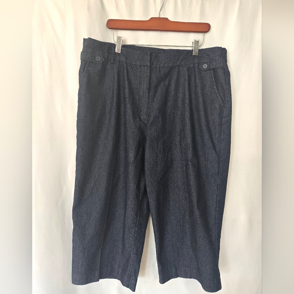 Larry Levine Women Dark Wash Blue Summer Capri Size 20W